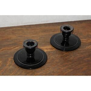 Vintage Hazel Atlas Black Candle Holders - Set of 2